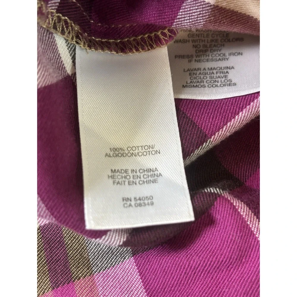 Jones New York Sport Button Front Women's M Magenta Plaid Flannel Shirt L/SL